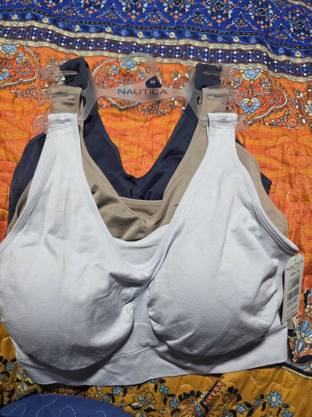 Nautica 3-Pack Scoop Bralettes in Light Blue, Taupe & Navy